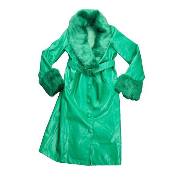 Finesse Jackets & Blazers - Finesse Bright Green Faux Fur Collar Trim Trench Coat XS S